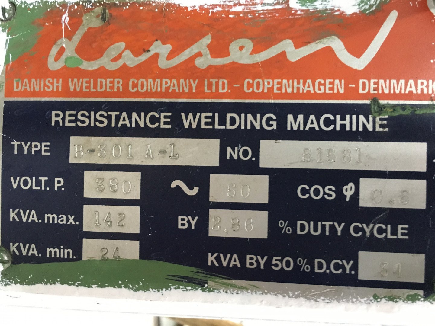 Larsen ear-welder identification plate