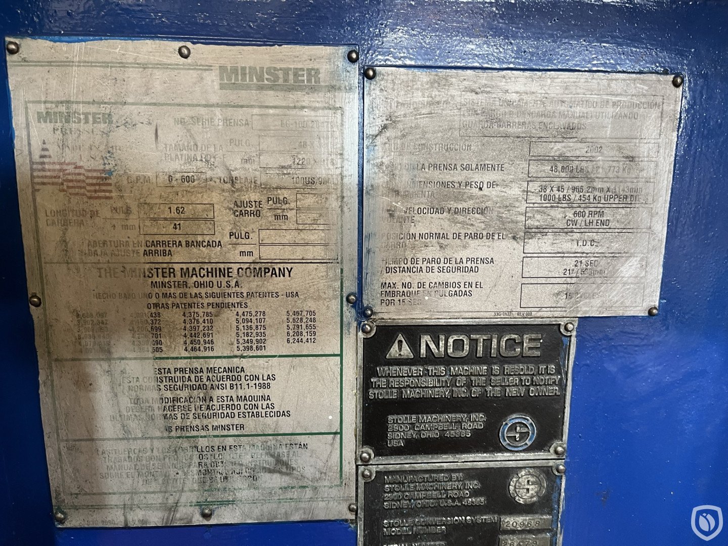 Minster EOE dual-lane Stolle manufacturing line